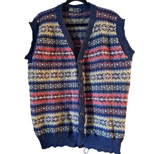 Heather Knits Scotland Fair Isle Wool Vest | Navy Multi | Men's L | Grandpacore